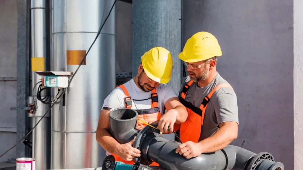 operai al lavoro con delle tubature